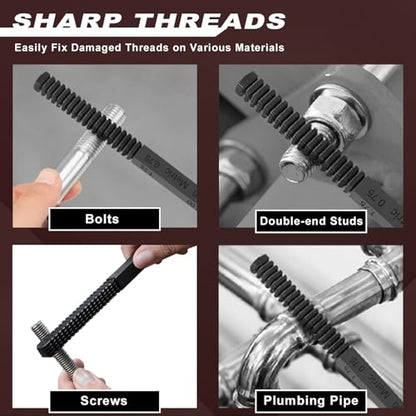 3Pcs Thread File Set, Thread Restoring Chaser Files Metric and SAE | Thread Restorer File Set High Carbon Steel Thread Repair Tool for Thread Repair File Set, Thread Cleaner Tool - size: 3pcs Thread File