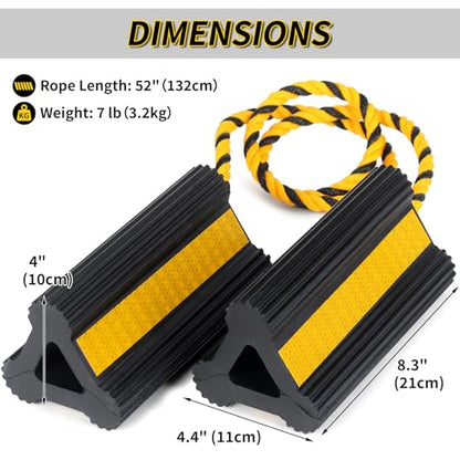 OULEME Heavy Duty Rubber Wheel Chocks, 1 Pair, 8.3" L x 4.4" W x 4" H, Non-Slip Tire Stopper Blocks with Rope, for RV Camper Travel Trailers Motorhome Aircraft Car Truck - style: with Rope (1 pair)