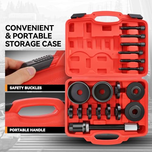 Auto Dynasty Wheel Bearing Puller Tool Set, 19Pcs Wheel Bearing Press Kit with Sliding Screws Universal Bushings Sleeves for Front Wheel Drive Bearing Removal Installation