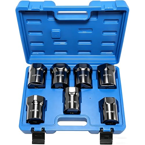 7 Piece Axle Nut Socket Set, Wheel Bearing Removal Tool, Wheel Lock Bearing Locknut Removal and Installation Tool, 6-Point Axle Nut Socket, 1/2 Inch Drive SAE