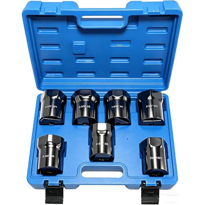 7 Piece Axle Nut Socket Set, Wheel Bearing Removal Tool, Wheel Lock Bearing Locknut Removal and Installation Tool, 6-Point Axle Nut Socket, 1/2 Inch Drive SAE
