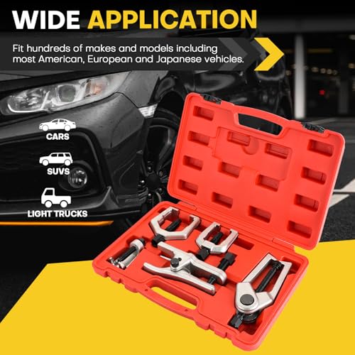 Ball Joint Separator Kit | 5 in 1 Pitman Arm Puller, Tie Rod End Tool Set, Splitter Removal Kit for Front End Service (Red) - color: Red