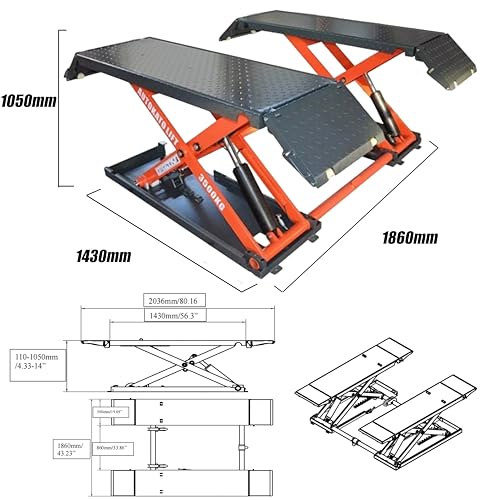 AK-X85110V Portable Car Lift Mid Rise Scissor Lift Electric Release with 8000Lbs Lifting Capacity 40" Max Lift Height for Hydraulic Vehicle Lift, Auto Lift for Low-Profile Cars, SUVs, Trucks