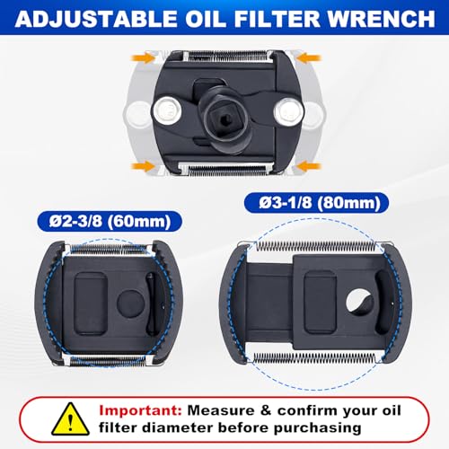 Spurtar Adjustable Oil Filter Wrench 2-3/8 to 3-1/8 inch 60-80mm Universal | Oil Filter Removal Tool 1/2'' Drive Cap Style Oil Filter Tool Fits Small Medium-sized Spin-on Oil Filters UTV JetSkis