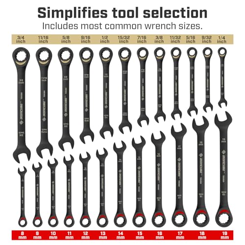 ironcube 24-Piece Ratcheting Wrench Set: Metric & SAE - 8mm to 19mm & 1/4" to 3/4" - 72 tooth - Chrome Vanadium Steel - Tough Balck - with Organizer - size: 24 Piece SAE&METRIC