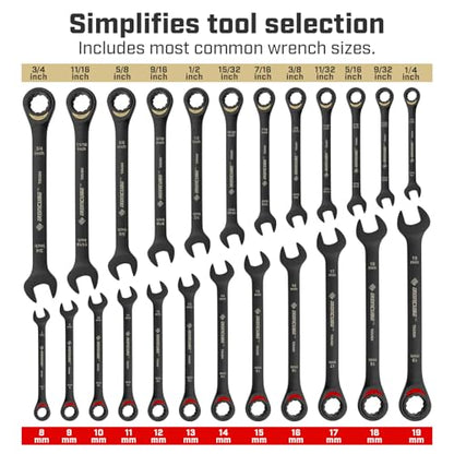 ironcube 24-Piece Ratcheting Wrench Set: Metric & SAE - 8mm to 19mm & 1/4" to 3/4" - 72 tooth - Chrome Vanadium Steel - Tough Balck - with Organizer - size: 24 Piece SAE&METRIC
