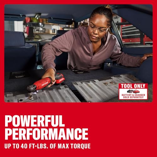 CRAFTSMAN V20 Cordless Ratchet Wrench, Multi-Size 3/8 Ratchet, 1/4 and 1/2 Interchangeable Anvils, LED Light, 40 ft-lbs Torque, 300 RPM, Battery Not Included (CMCF935B) - style: NEW V20 3/8 Inch Drive Ratchet