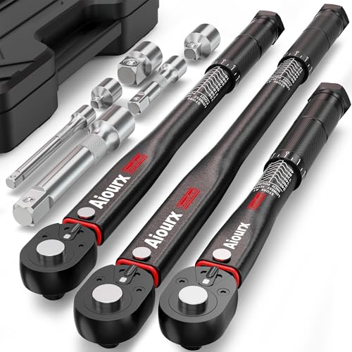 Torque Wrench Set 9PCS, 1/4" 3/8" 1/2" Drive Click Torque Wrench, 72 Tooth Dual-Direction Adjustable, Dual Scale, ±3% Accuracy, for Bicycle, Motorcycle, Automotive Repair and Maintenance