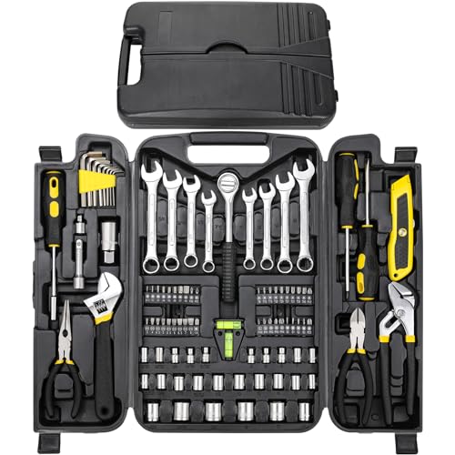 TLGREEN 95-Piece Mechanic Tool Set with Storage Case, Yellow | Car Tool Kit And Wrench Tool Set with Pliers, Sockets And Bits; Organized Case for Household Maintenance And Garage Repairs - color: Yellow