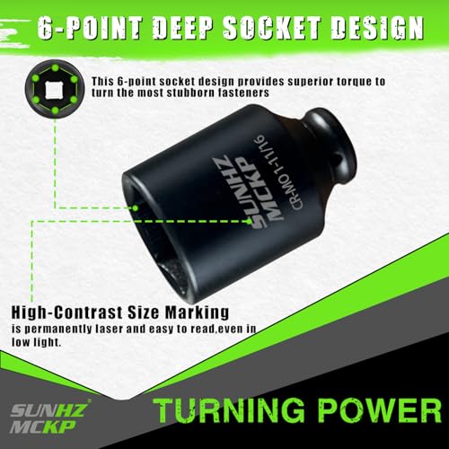 SUNHZMCKP 1/2” Drive Impact Socket, SAE 1-11/16 In Deep 6 Point Socket, CR-MO, Axle Nut Impact Grade Socket for Easy Removal (1-11/16) - color: Sae, size: 1-11/16 inch
