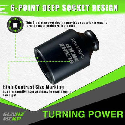 SUNHZMCKP 1/2” Drive Impact Socket, SAE 1-11/16 In Deep 6 Point Socket, CR-MO, Axle Nut Impact Grade Socket for Easy Removal (1-11/16) - color: Sae, size: 1-11/16 inch