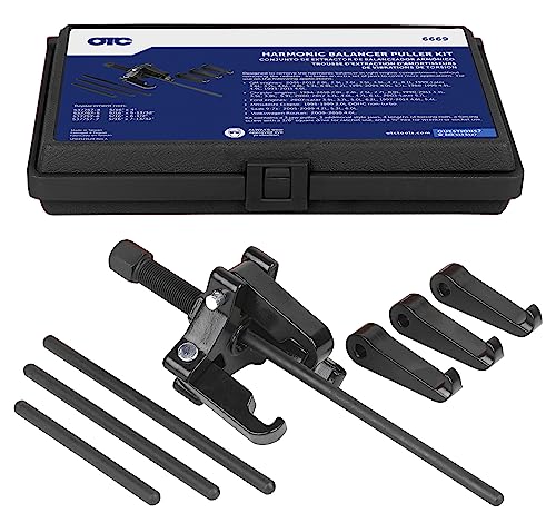 OTC 6669 Harmonic Balancer Puller Kit - 3-Jaw Puller, Forcing Rods + More | Designed for Removing Harmonic Balancers in Tight Engine Compartments without Removing the Radiatior; Includes Storage Case