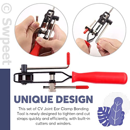Swpeet 37Pcs 4" 8" 14" CV Joint Ear Clamp Banding Boot Clamp Tool with Stainless Steel Band Clamps Locking Metal Cable Zip Ties Kit, Perfect for Mounting CVT Joint Boots, ATV Axle Boot, Auto/ATV
