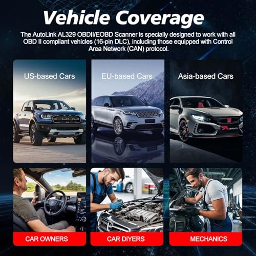 Autel OBD2 Scanner AL329, Upgraded AutoLink AL319, Auto VIN, Check-Engine-Light Code Reader, MIL Reset, One-Click I/M Readiness, CAN Car Diagnostic Scan Tool, for All OBD II Vehicles After 1996