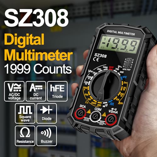 ANENG Multimeter,SZ308 DC AC Volt Meter,Ohm Digital Multimeter Tester,Measures Voltage,Current,Resistance,Continuity,Diodes, Electrical Tester for Househould Tools,Automotive Battery Test - style: SZ308 Black (With 16-piece test set)