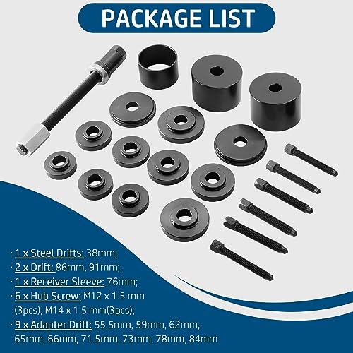 DASBET Front Wheel Drive Bearing Puller | 19PCS Front Wheel Hub Drive Bearing Removal Install Adapter Puller Pulley Service Tool Kit
