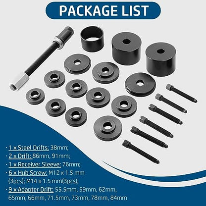 DASBET Front Wheel Drive Bearing Puller | 19PCS Front Wheel Hub Drive Bearing Removal Install Adapter Puller Pulley Service Tool Kit