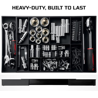 ONREVA Tool Box Organizer Tray Divider Set, Expandable Large Toolbox Storage Tray Kit, Rolling Tool Chest Drawer Bins, Hardware Screwdrivers Pliers Organization, 2pcs low profile Trays.