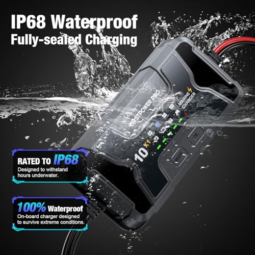 Marine Battery Charger 10X1: 1-Bank, 10A Onboard Charger - 10A Per Bank, 12V Waterproof Boat Battery Charger for SLA/AGM, Lithium, Calcium - Charged 24/7 - size: 1 Bank(10A)