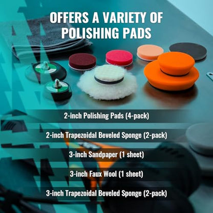 AUTIWOZ Mini Polisher, 2/3Inch Small Buffer Polisher, 630W with 12mm Random Orbital, Dual Action Car Polishers and Buffers for Car Detailing, Headlight Polishing, 2500-7000RPM with Soft Start, W02 - size: k1