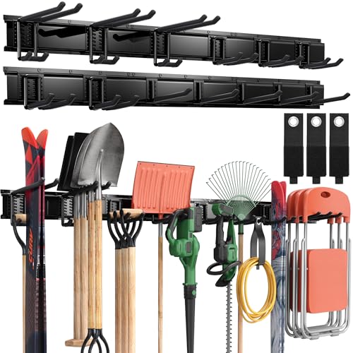 LBT 99" Garage Tool Organizer Wall Mount - 1000lbs Garden Tool Organizer | Anti-Rust, Adjustable Hooks, Sheds Garden Tool Organizer Black, Gifts For Men Dad Husband - size: 99inch