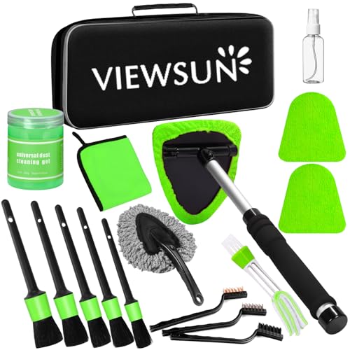 Green Windshield Cleaner Tool, 17Pcs Car Interior Cleaning Kit, Detailing Kit Interior Cleaner, Car Detailing Brushes, Cleaning Gel, Inside Cleaning Accessories for Trucks, SUVs, RVs Window - color: Green