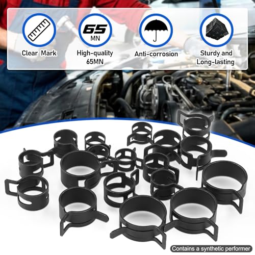 Toolwiz 120Pcs 6-25mm Spring Band Hose Clamps Assortment with Clamp Plier | Radiator Swivel Hose Clamp Pliers, Constant Tension Hose Clamp for Fuel Line, Silicone Vacuum Hose, Air Tube, Water Pipe - style: 120Pcs Spring Clamps with Plier
