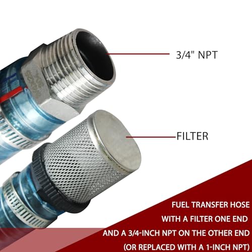 Suction Hose 1 Inch ID Clear PVC Hose Kit, 6.5ft 304 Stainless Steel Wire Reinforced Tubing with NPT Adapter, Clamps & Tape for Fuel Oil Water Suction Discharge - size: 1"ID, style: 3/4"-1"*6FT