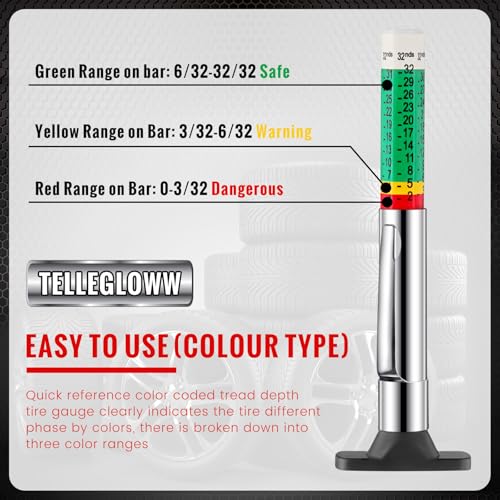 Tellegloww 50 Pcs Tire Tread Depth Gauge Color Coded Tyre Depth Gauge Tool Tread Accurate Measure Tools Metric Gauges for Car Trucks Various Vehicle (White and Green)