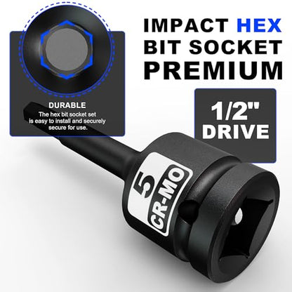 1/2" Drive 5 mm Hex Impact Bit Socket, H5 Allen Bit Socket, Metric, Cr-Mo Steel, Automotive Repair Industrial Maintenance and DIY Enthusiasts Alike - size: 1/2" H5 Deep