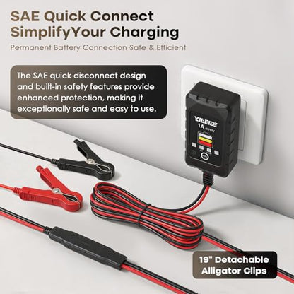 1A Smart Battery Charger for 6V/12V Lead-Acid & 12V Lithium Batteries- Trickle Charger & Desulfator for car Motorcycle Lawn Mower Boat Motorcycle Snowmobile