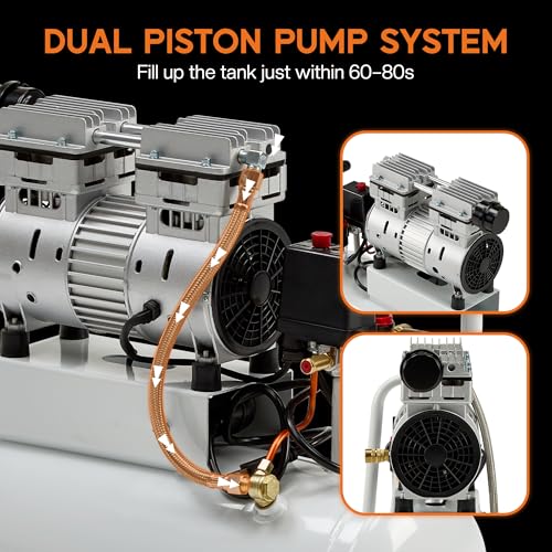 Albott 8 Gallon Oil-Free Air Compressor with Automatic Drain Valve | 1 HP Wheeled Tank Portable Garage Air Supply 70 dB Noise Level Pneumatic Tool Tire Inflation Use - style: 8 Gal