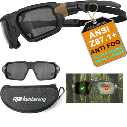 HTS HUNTERSKY Ballistic Tactical ANSI Z87.1+ Impact Protection Anti Fog Shooting Glasses Military Grade Airsoft Range - color: Black Gray