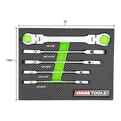 OEMTOOLS 22063 5PC Flex Head Flare Nut Wrench Set (SAE), Rust-Resistant SAE Wrench Set, Brake Line Wrench Set, 1/4"-7/8" Size Wrenches, Flare Wrench Set EVA Storage Tray - style: Standard