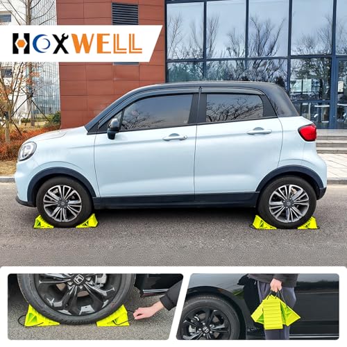 HOXWELL 2 Pair Wheel Chocks for Travel Trailers, Non Slip Heavy Duty Green Wheel Chock with Rope, Lightweight Wheel Stoppers for Cars Campers Trucks RVs, Easy to Carry & Suitable for Most Tyre Sizes - size: Green-2 Pairs