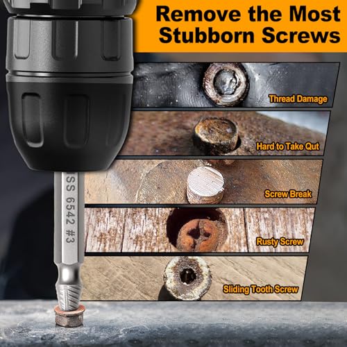 18PCS Damaged Screw Extractor Set, Hardness is 63-65HRC, Upgraded Model HSS 6542, Screw Grab Screw Removal Tool, Adult Gifts for Men, General bit Set Double Ended for Damaged Broken Stripped Screws - style: 18PCS