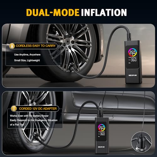 Tire Inflator Portable Air Compressor, NEXPOW 150 PSI Cordless Car Air Pump with Digital Gauge, Rechargeable 7800mAh Battery, LED Light, for Car Tires, Bike, Motorcycle, Ball, Inflatables