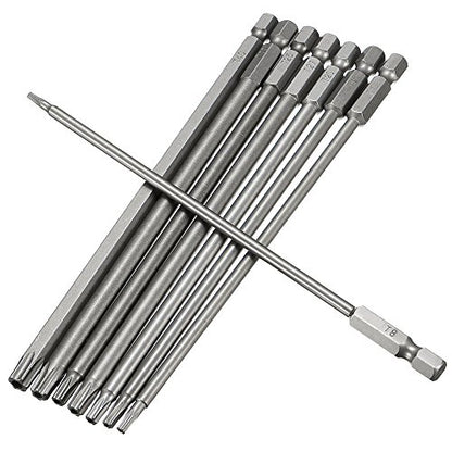 Yakamoz 8pcs 1/4 Inch Hex Shank T8-T40 Magnetic Torx Head Screw Driver Bit Set Security Tamper Proof Star 6 Point Screwdriver Kit Tools | 150mm Length - color: 8pcs/ 150mm