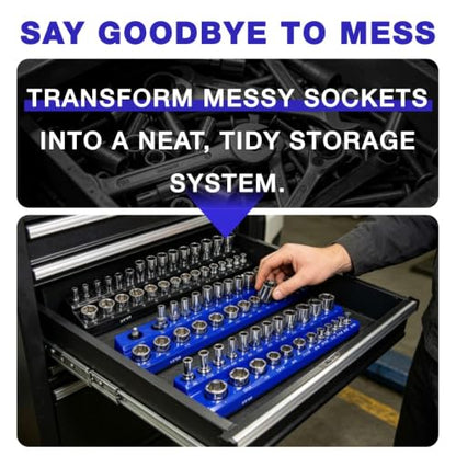 6Pcs Magnetic Socket Organizer, 1/4" 3/8" 1/2" SAE & Metric Socket Holder Tray | Holds 143 Sockets（Sockets Not Included）