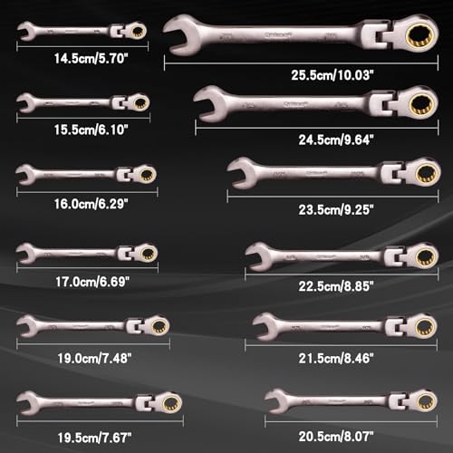 Qnkaa Flexible Ratcheting Wrench Set 24pcs Metric 8-19mm & SAE 1/4” to 7/8“ | Flex-Head Spanner Gear Ring Ratchet Combination Wrenches Kit with Portable Organizer - style: Metric+SAE 24pcs