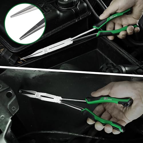 SK 13-Inch Double Compound Long Reach Pliers, Straight Long Nose Pliers With Comfort Grips, Premium CR-V Steel Construction - style: Straight