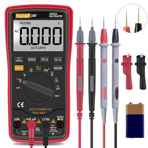 Auto Ranging Digital Multimeter TRMS 6000 with Battery Alligator Clips Test Leads AC/DC Voltage/Account,Voltage Alert, Amp/Ohm/Volt Multi Tester/Diode (Red) - color: Red