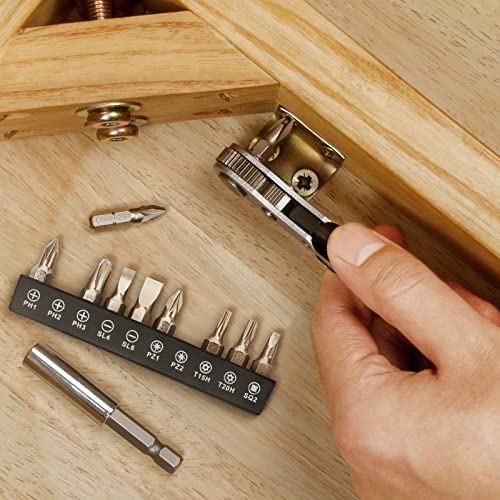 STREBITO Mini Ratchet Set 12-Piece 1/4 Right Angle Screwdriver Set | Small Ratcheting Wrench 90 Degree Offset High Torque Low Profile for Tight Spaces - color: 12 in 1