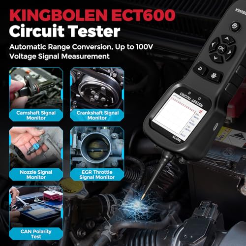 KINGBOLEN ECT600 Automotive Power Circuit Probe Tester with Battery/Relay/Fuel Inject Test, 12-24V Electrical Short/Open Circuit Finder, AC/DC Voltage,Component Activation, Oscilloscope Display,36FT | 12-24V Electrical Short/Open Circuit Finder Relay Fuel