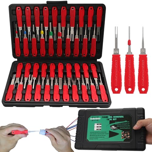 Terminal Removal Tool Kit - 41pcs Electrical Pin Removal Tools | Automotive Depinning Tool Kit with Blow-Molded Case for Most Connector, Red - color: Red, size: 41Pcs