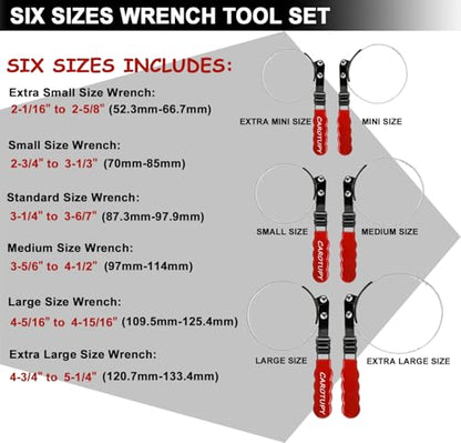 7pcs Oil Filter Wrench Set with Small Oil Funnel for Oil Change, Adjustable Oil Filter Removal Tool 2-1/16"-5-1/4"