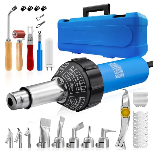 Hot Air Plastic Welder 1600W, Complete Accessories & Nozzles for Plastic Welding Roofing Kit 110V, Vinyl PVC TPO Roof Handheld Hot Air Heat Gun Plastic Welding Torch - size: Complete Accessories Ver. (In Carrying Case)