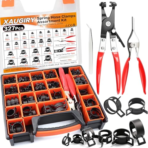 327Pcs 6-38mm Spring Hose Clamps Assortment Kit with Spring Clamp Plier,Hose Removal Plier,for Fuel Line,Vacuum Hoses,Silicone,Air Hose Applications - color: 327pcs 6-38mm