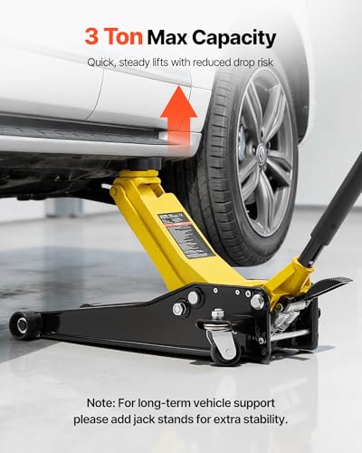 VEVOR Low Profile Floor Jack, 3 Ton (6614 lbs) Capacity, Steel Racing Floor Jack with Dual Pistons Quick Lift Pump & SUV Adapter, Hydraulic Trolley Car Lift for Sports Cars, Lifting Range 2.95"-19.7" - style: Steel