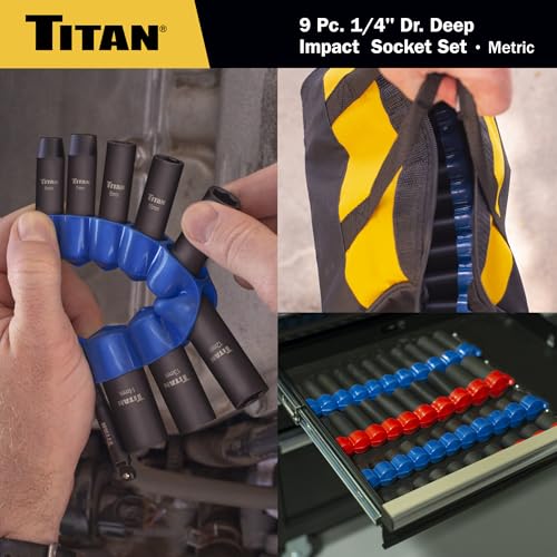 Titan 46401 9-Piece 1/4-Inch Drive Metric Deep Impact Socket Set, 6-Point, Metric Sizes 6 to 14mm - size: 9-Piece Metric Deep, style: 1/4-Inch Drive